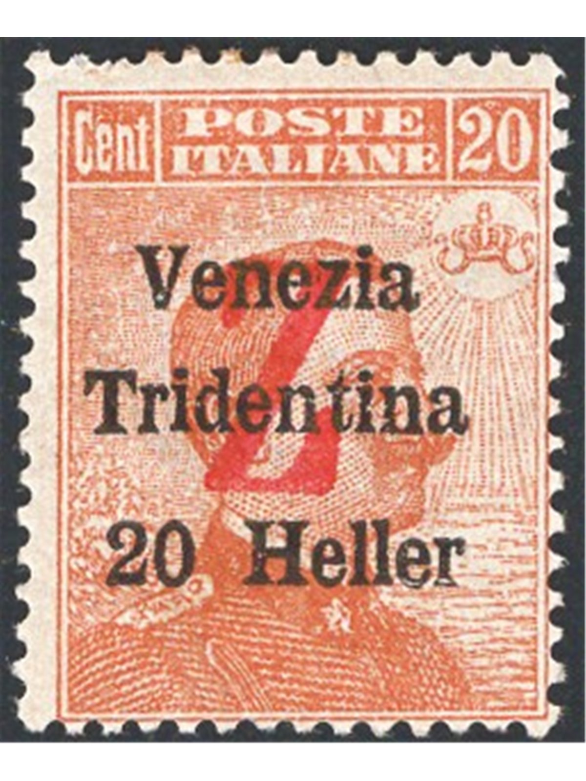 Trentino 1918/19 Venezia Tridentina 20 h. orange with a red overprint of a ’Z" no. BZ3 98 Biondi Cert. Biondi Cat. €350 (*)