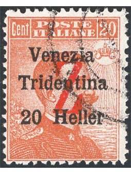 Trentino 1918/19 Venezia Tridentina 20 h. arancio con soprast. rossa di una "Z" n° BZ3 98 Cert. Biondi Cat. € 400 (U)