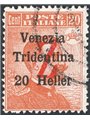 Trentino 1918/19 Venezia Tridentina 20 h. orange with a red overprint of a “Z” no. BZ3 98 Biondi Cert. Cat. €400 (U)