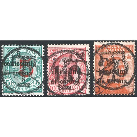 Trentino 1918/19 Trento and Trieste with 5 c. + 10 c. + 20 c. with in black of a “T” and serial number BZ3 112/14. Certified by 