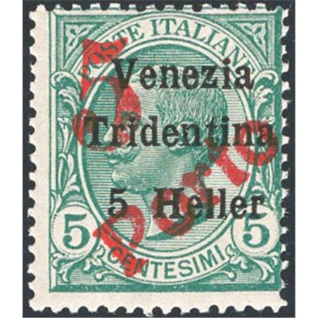 Trentino 1919 Floreale 5 h. su 5 c. verde con soprast. “5” a macchina e “PORTO” in diagonale n° BZ3 129 Cert. CiBaFil Cat. € 3.3