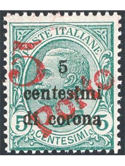 Trentino 1919 Floreale 5 c. su 5 c. verde con soprast. “5” a mano e “PORTO” in diagonale n° BZ3 129A Cert. CiBaFil Cat. € 4.500 