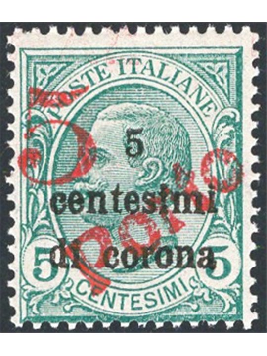 Trentino 1919 Floral 5 c. on 5 c. green with hand-stamped “5” and “PORTO” diagonally No. BZ3 129A CiBaFil Cert. Cat. €4,500 (**)