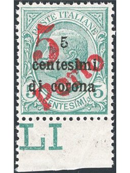 Trentino 1919 Floreale 5 c. su 5 c. verde con soprast. “5” a macchina e “PORTO” in diagonale n° BZ3 129B Cert. CiBaFil Cat. € 3.