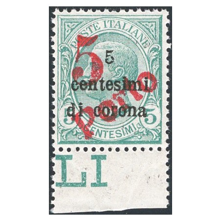 Trentino 1919 Floreale 5 c. su 5 c. verde con soprast. “5” a macchina e “PORTO” in diagonale n° BZ3 129B Cert. CiBaFil Cat. € 3.