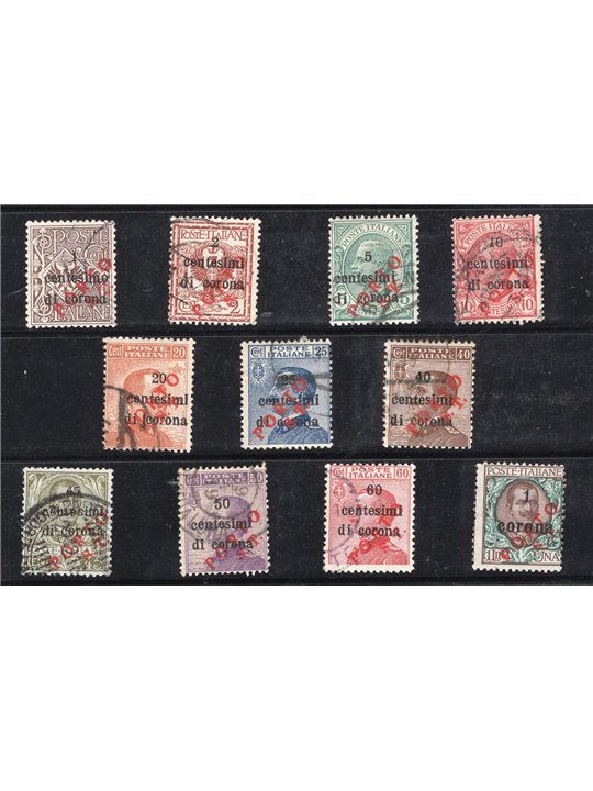 Trentino 1918/19 Trento e Trieste soprast. in rosso "Porto S.T." serie n° BZ3 133/43 Cert. Biondi Cat. € 840 (U)