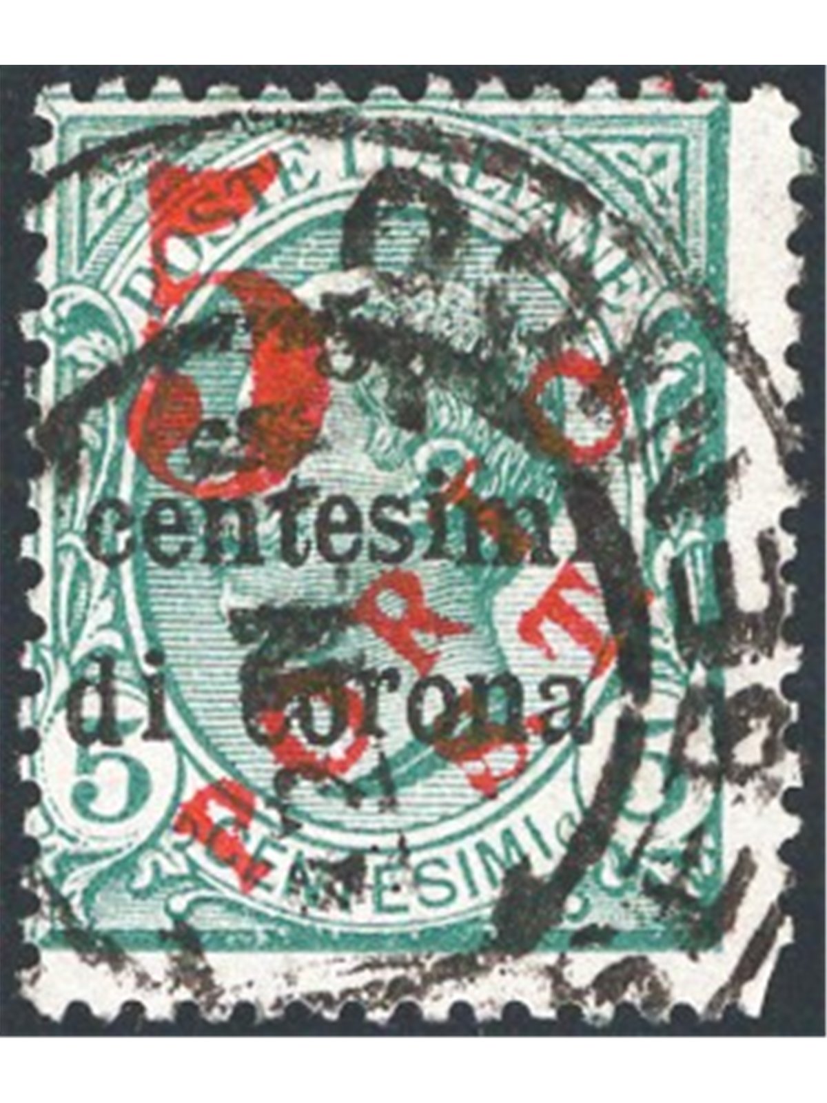 Trentino 1918/19 Trento e Trieste 5 c. su 5 c. verde con soprast. a macchina in rosso "5" e "Porto S.T." n° BZ3 147 Cert. Biondi