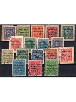 Venezia Giulia 1918 Overprint with original cancellation many on fragments series no. 1/17. Various signatures. Biondi Cert. Cat