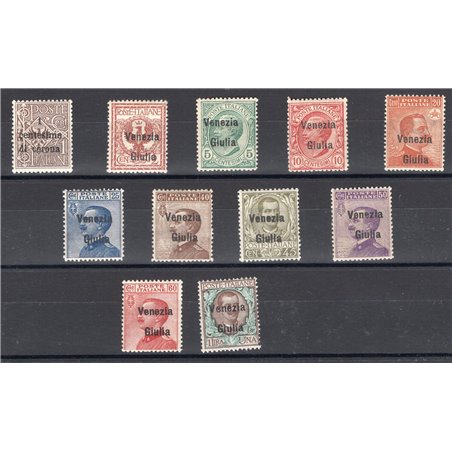 Venezia Giulia 1918/19 Overprint series no. 19/29 with excellent centring. Biondi Cert. Cat. €3,500 (**)