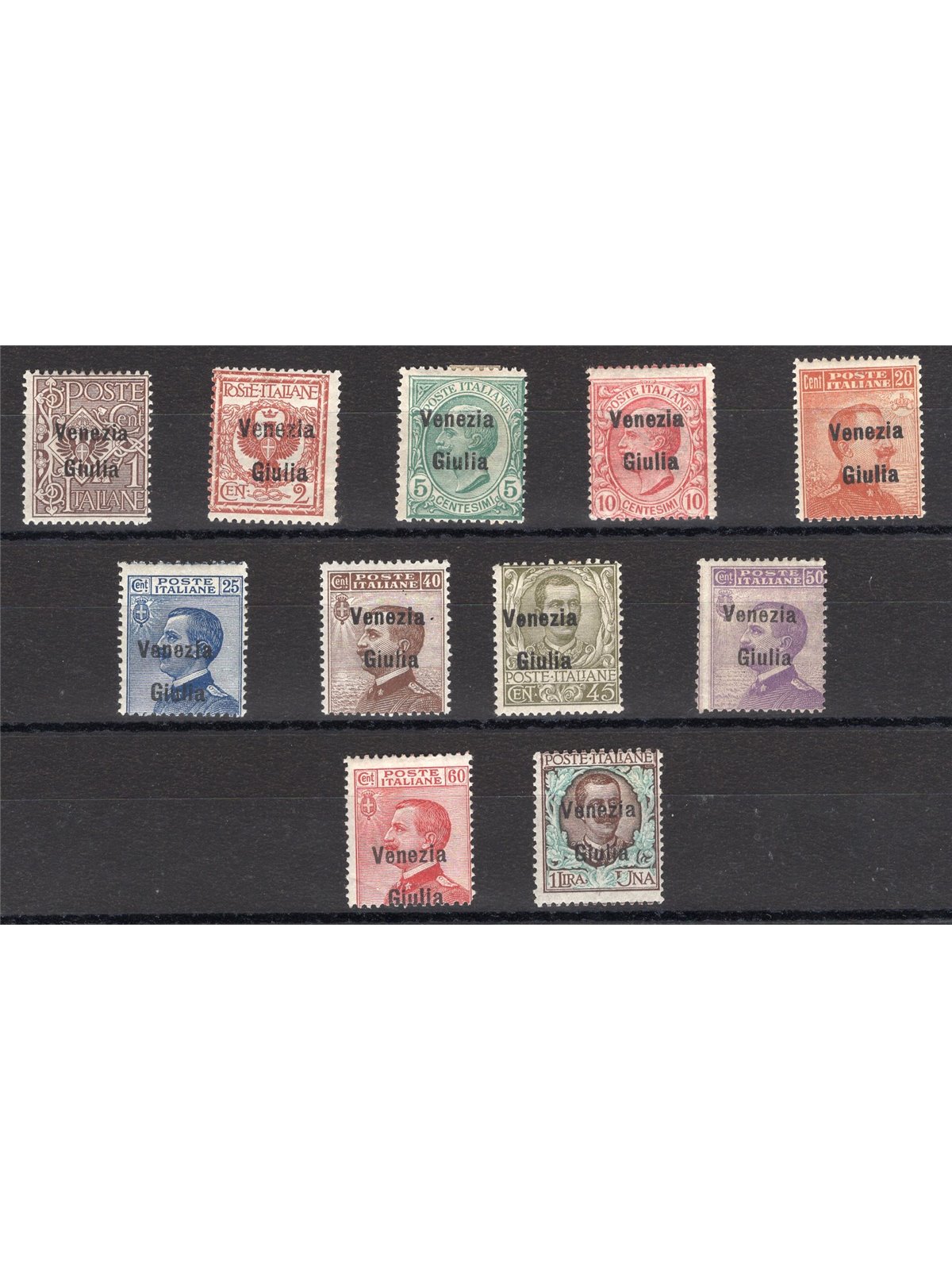 Venezia Giulia 1918/19 Overprint series no. 19/29 Biondi Certificate Cat. €700 (*)