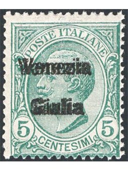 Venezia Giulia 1918 Floral 2 c. reddish-brown with double overprint ‘Venezia Giulia’ no. 21b certified by CiBaFil catalogue pric