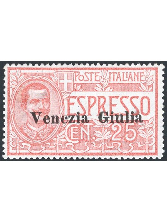 Venezia Giulia 1919 Express 25 c. overprint no. 1. Signed by Chia. Certified by CiBaFil. Catalogue price: €750 (**)