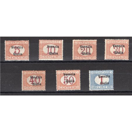 Venezia Giulia 1918 Segnatasse soprast. serie n° 1/7 Cert. Biondi Cat. € 4.000 (**)