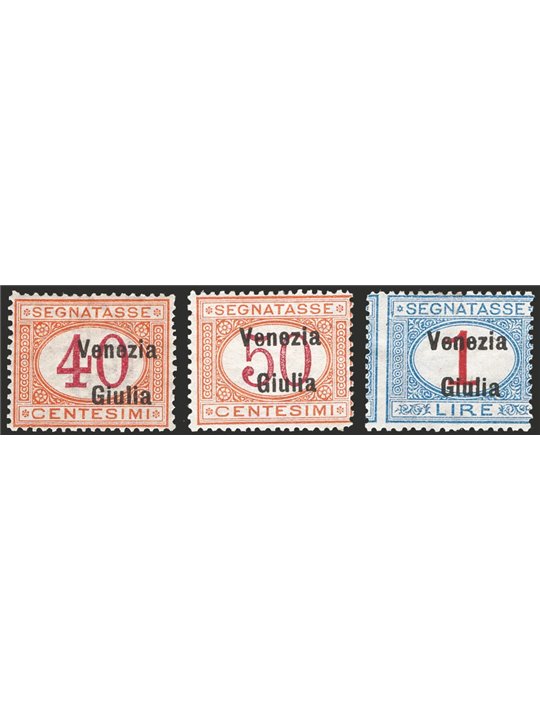 Venezia Giulia 1918 Segnatasse soprast. serie n° 1/7 Cert. CiBaFil Cat. € 1.600 (*)
