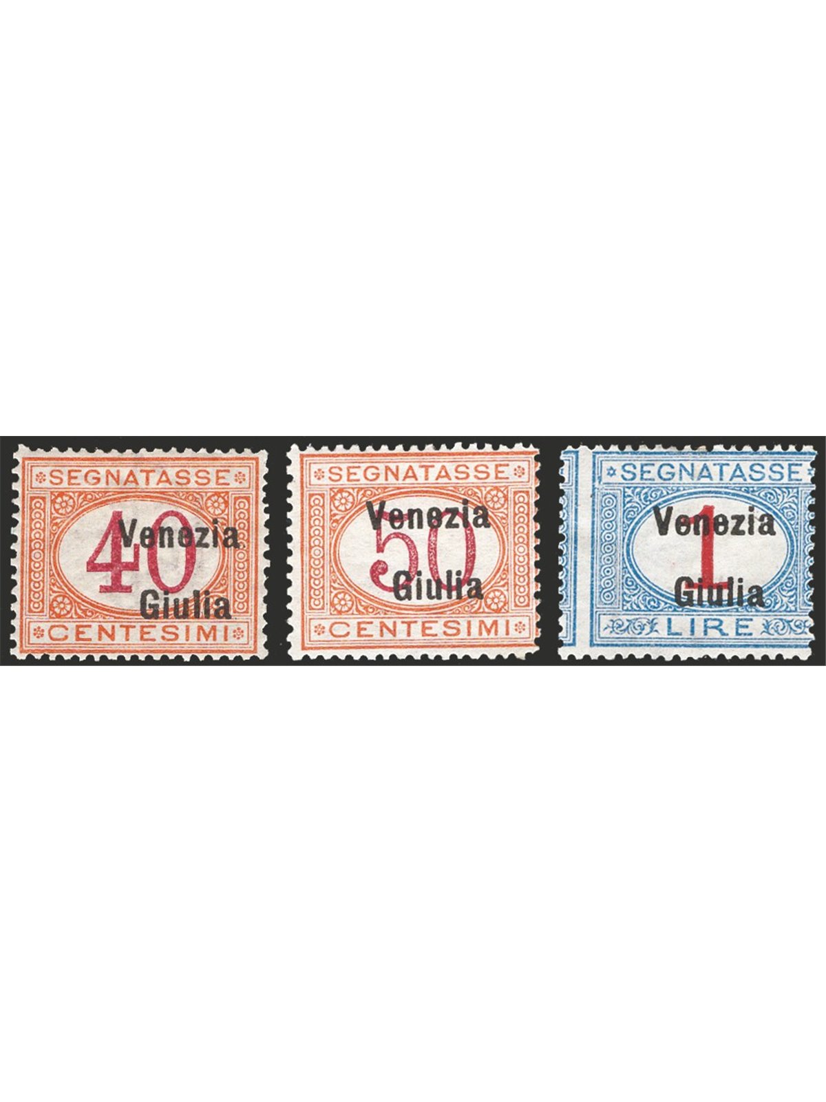Venezia Giulia 1918 Segnatasse soprast. serie n° 1/7 Cert. CiBaFil Cat. € 1.600 (*)
