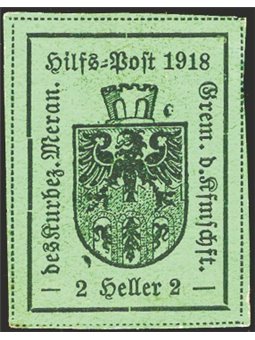 Merano 1918 Stemma 2 h. verde 2° tipo n° 6. Firm. Chia + ED + Altri Cert. CiBaFil Cat. € 2.800 (**)