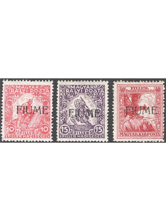 Fiume 1918/19 Overprinted Hungarian stamps ‘Fiume’ series no. 1A/3 Cat. €70 (*)