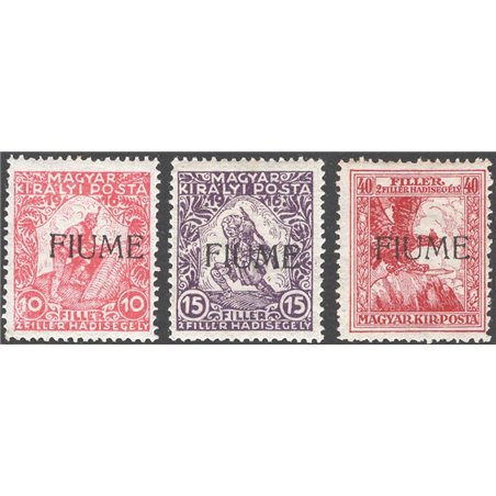 Fiume 1918/19 Overprinted Hungarian stamps ‘Fiume’ series no. 1A/3 Cat. €70 (*)