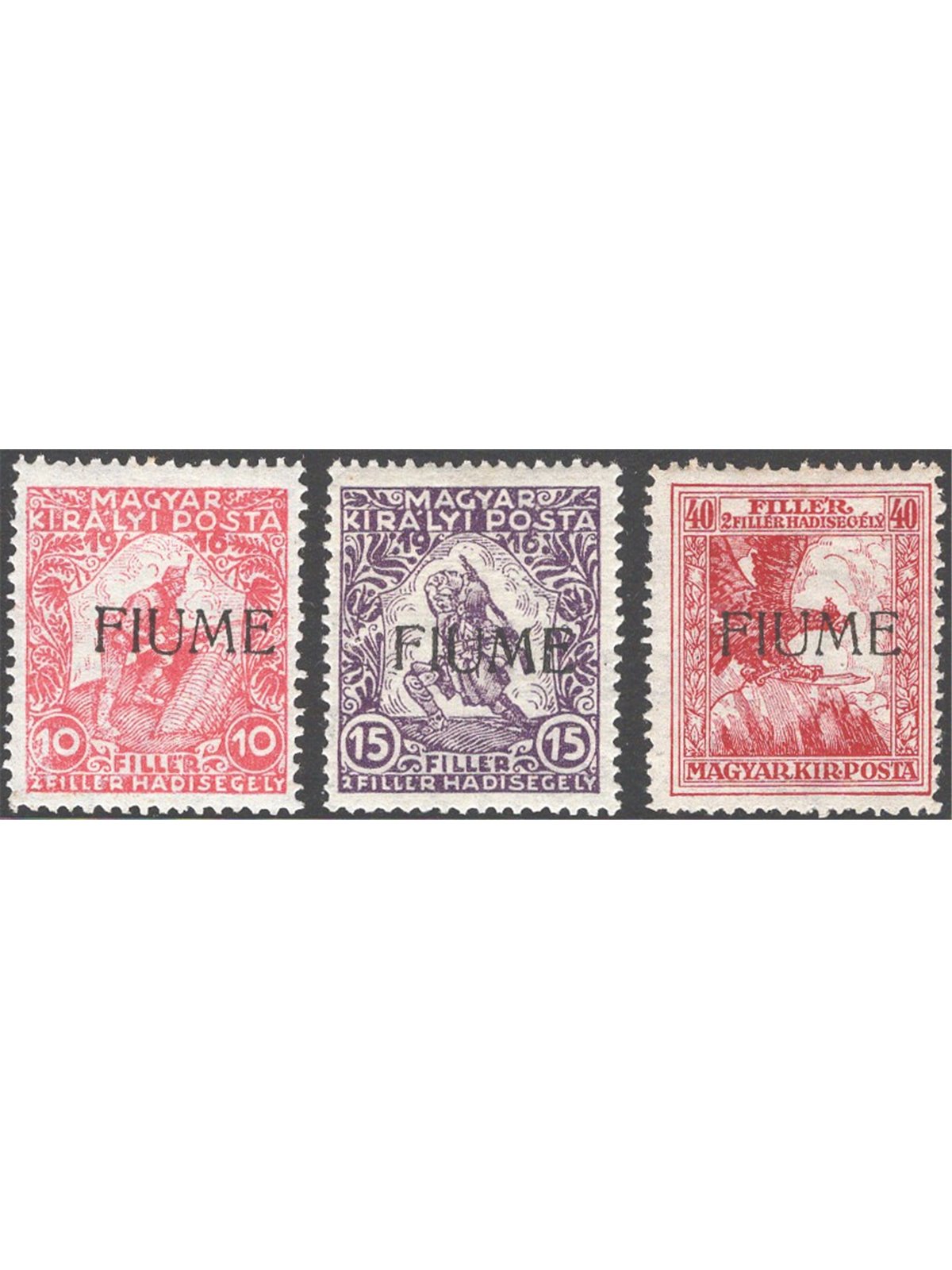 Fiume 1918/19 Francobolli di Ungheria soprast. "Fiume" serie n° 1A/3 Cat. € 70 (*)