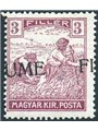 Fiume 1918/19 Reapers and Views 3 f. with machine-printed overprint heavily shifted to the left (UME FI) rare unlisted (no. No. 