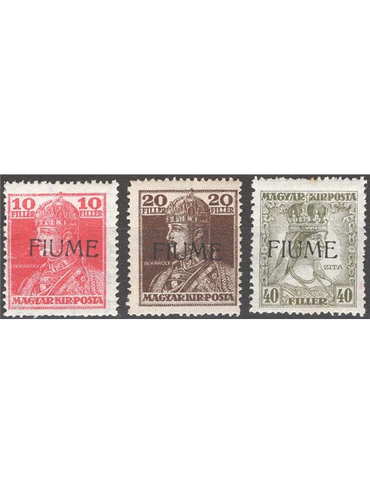 Rijeka 1918/19 Carlo and Zita ‘Rijeka’ overprint series no. 24/26 catalogue price €70 (*)
