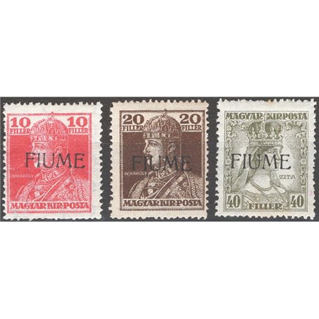 Fiume 1918/19 Carlo e Zita soprast. "Fiume" serie n° 24/26 Cat. € 70 (*)