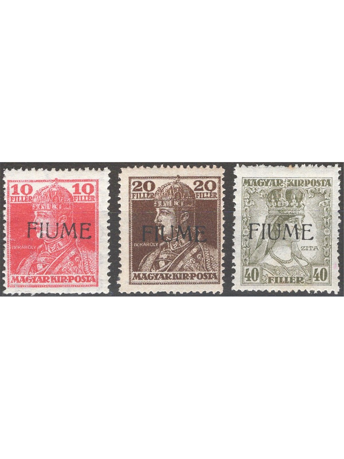 Rijeka 1918/19 Carlo and Zita ‘Rijeka’ overprint series no. 24/26 catalogue price €70 (*)