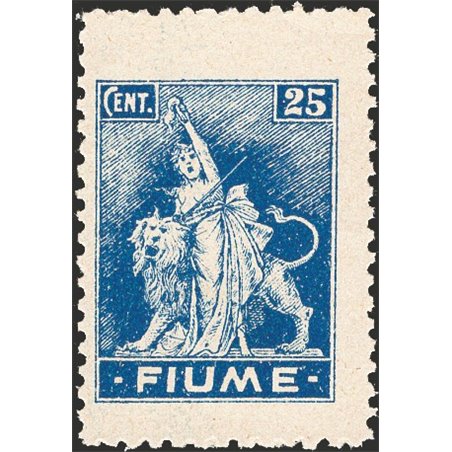 Rijeka 1919 Allegory 25 c. ultramarine blue on Type A paper with 10½ per line No. A38/I Biondi Cert. Cat. € 7,000 (**)