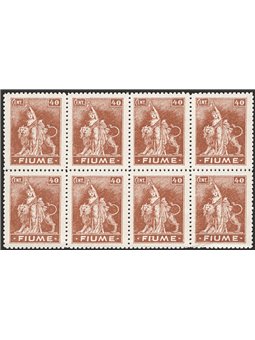 Fiume 1919 Allegoria 40 c. bruno su carta tipo C in blocco di 8 con nitido decalco n° C40n Cat. 420 (**)