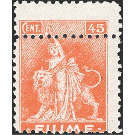 Fiume 1919 Allegoria 45 c. arancio su carta tipo A dent. 10½ con doppia dent. orizzontale in alto molto raro e non catalogato (n