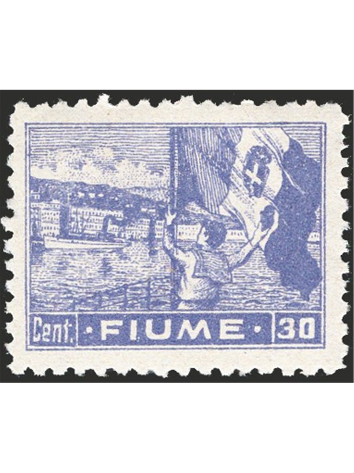 Rijeka 1919 Allegories 30 c. violet 10½ per inch overprinted no. 51/II CiBaFil Cert. Cat. €10,000 (** )