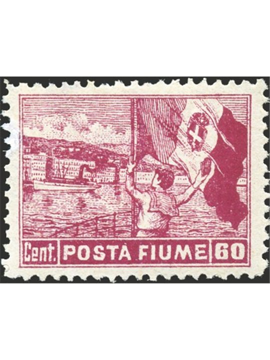 Fiume 1919 Vedute 60 c. carminio con dicitura "Poste Fiume" dent. 12¼x12½ n° 55/Ib Cert. Biondi Cat. € 1.250 (*)