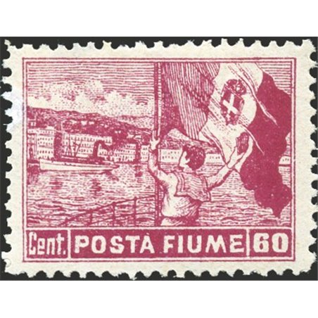 Rijeka 1919 Views 60 c. carmine with inscription “Poste Fiume” perforated 12¼x12½ no. 55/Ib certified Biondi Cat. €1,250 (*)