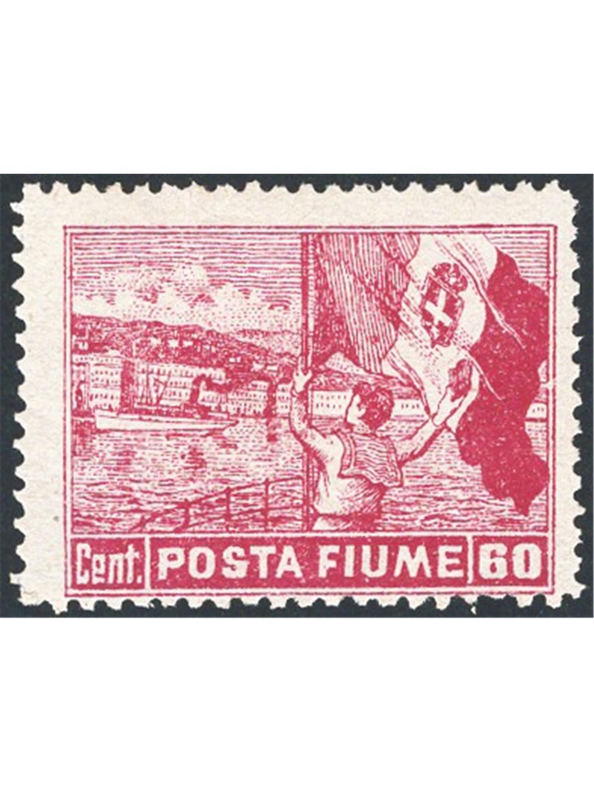 Rijeka 1919 Views 60 c. carmine “Posta Fiume” perforated 13 no. 52/Ic Cert. CiBaFil Cat. € 2,500 (**)