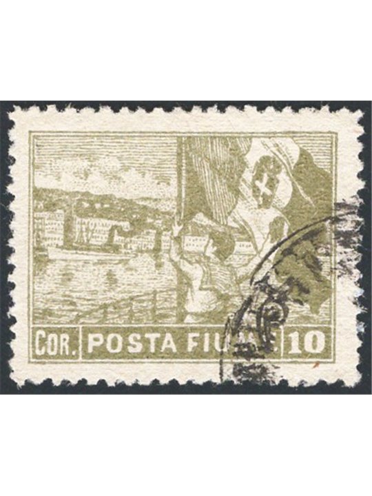 Fiume 1919 Allegorie 10 c. oliva dent. 112¼x13 serie n° 56/Iab Cert. CiBaFil Cat. € 1.250 (U)