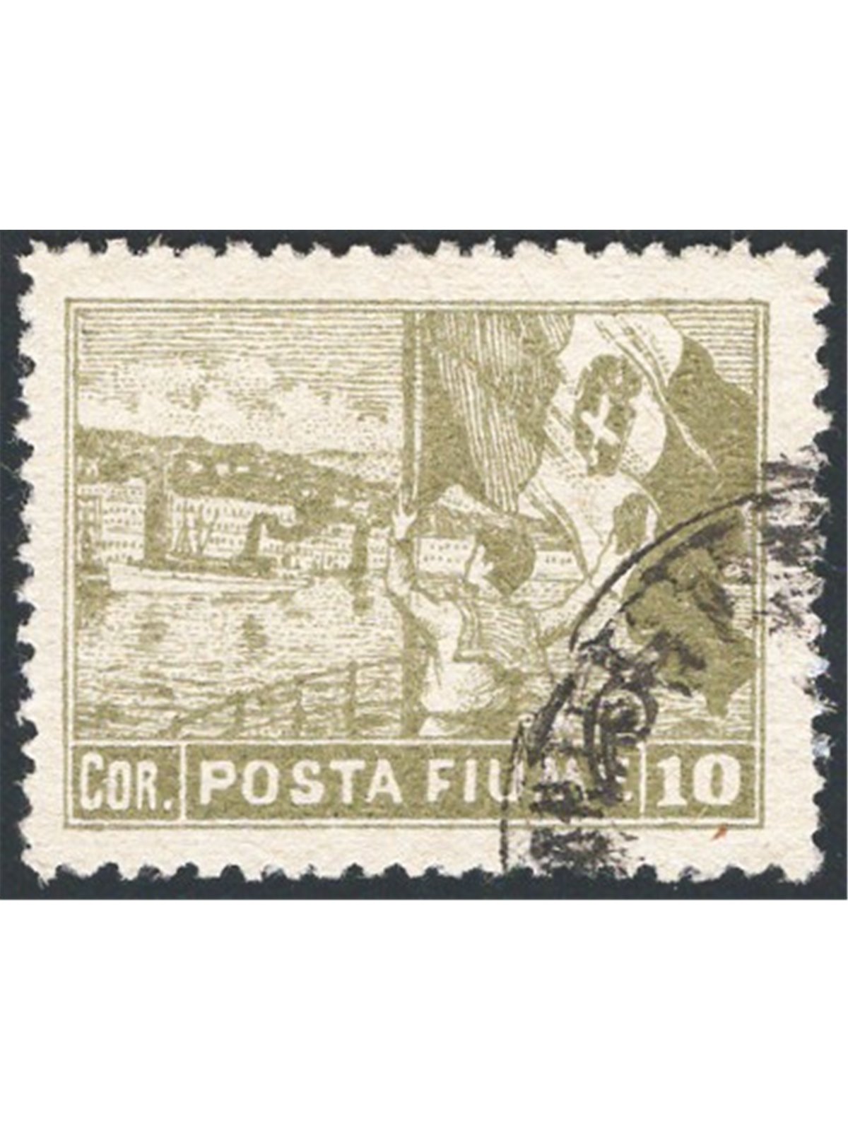 Fiume 1919 Allegorie 10 c. oliva dent. 112¼x13 serie n° 56/Iab Cert. CiBaFil Cat. € 1.250 (U)
