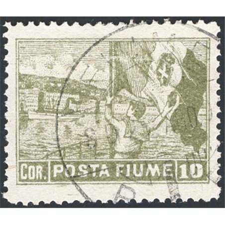 Fiume 1919 Vedute 10 c. oliva "Posta Fiume" dent. 12¼ n° 56/Ib Cert. CiBaFil Cat. € 2.250 (U)