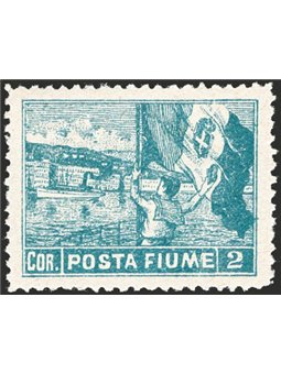 Fiume 1919 Allegorie 2 c. azzurro dent. 12½,combinazione di dentellatura molto rara e non catalogata (n° 59) ma menzionata Cert.