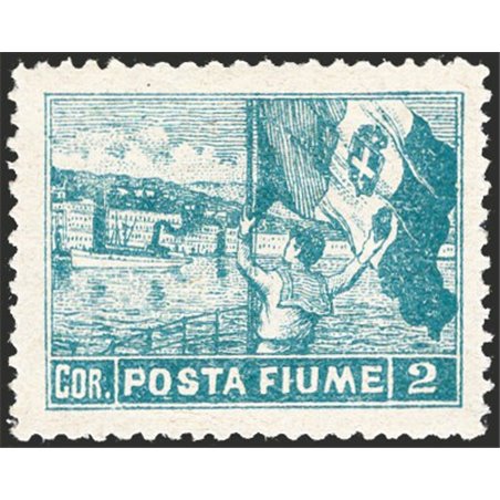 Fiume 1919 Allegorie 2 c. azzurro dent. 12¼x12¾ combinazione di dentellatura molto rara e non catalogata (n° 59) menzionata Cert