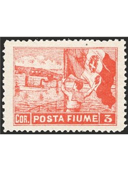 Rijeka 1919 Allegories 3 c. vermilion perforated 13¼x12½ – a very rare and unlisted perforation combination (no. 60) but mention