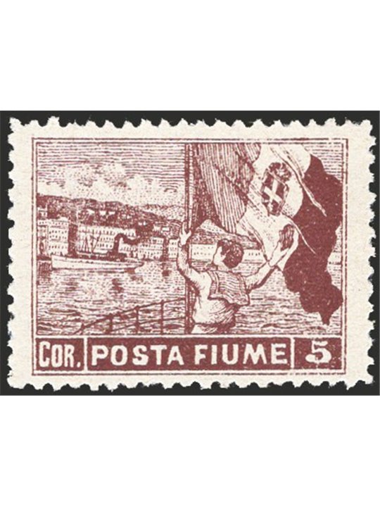 Fiume 1919 Allegorie 5 c. bruno dent. 12½x12½ non catalogato (n° 61) Cert. IC (**)