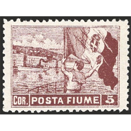 Fiume 1919 Allegorie 5 c. bruno dent. 12½x12½ non catalogato (n° 61) Cert. IC (**)
