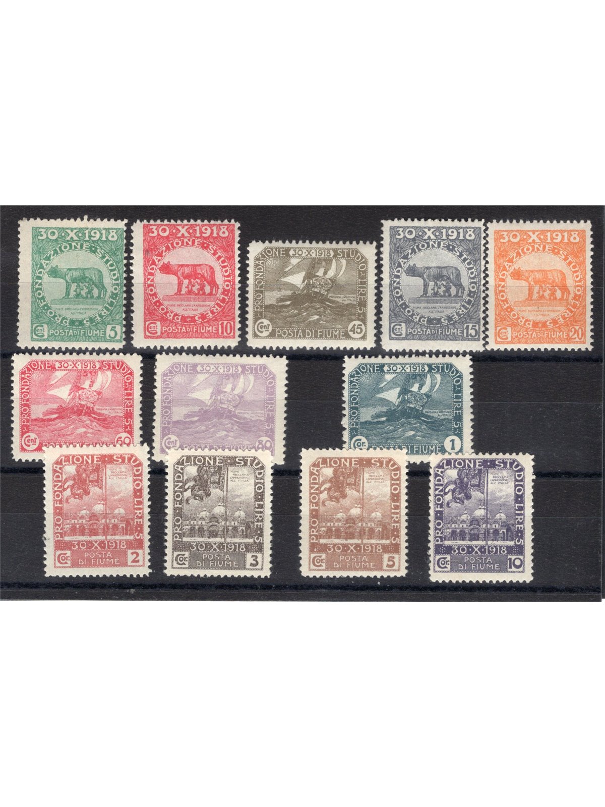 Fiume 1919 Plebiscito serie n° 62/73 Cert. CiBaFil Cat. € 3.500 (**)