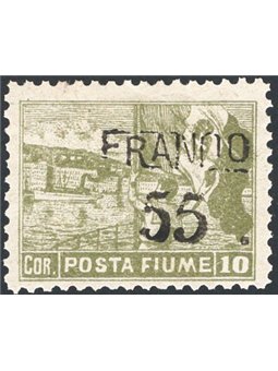 Fiume 1919/20 Vedute soprast. 55 c. su 10 c. oliva dent. 10½ n° 87/I. Firm. Chia ED Cert. CiBaFil Cat. € 1.750 (*)