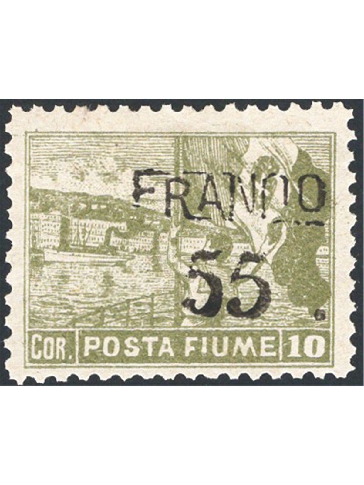 Rijeka 1919/20 Overprinted views 55 c. on 10 c. olive perforation 10½ no. 87/I. Signed Chia ED certified by CiBaFil catalogue pr