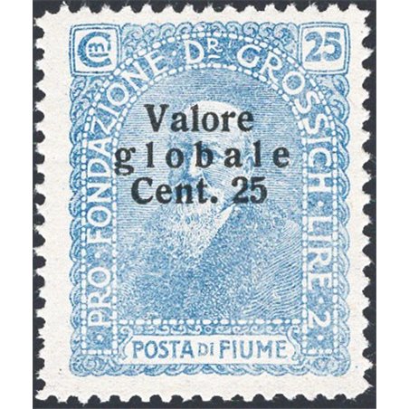 Fiume 1920 Fondazione dott. Grossich 25 c. celeste latteo soprast. n° 103b Cert. Biondi Cat. 2.250 (**)