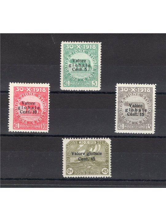 Rijeka 1920 Dr Grossich Foundation with overprint ‘total value’ and new modified value series no. 99I/101I + 112 Biondi Cert. Ca