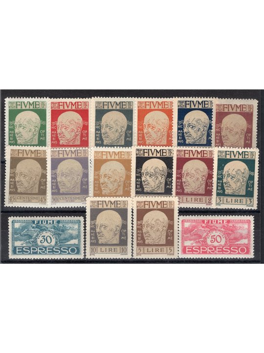 Fiume 1920 Effigie di G. D'annunzio e Cavalieri (espressi) serie n° 113/26 + Ex 1/2 Cert. Biondi Cat. 1.150 (**)