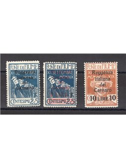 Fiume 1920 Reggenza del Carnaro con  soprast. in colore diverso per il 25 c. nuovo valore da 1 £ su 25 e soprast. modificata per