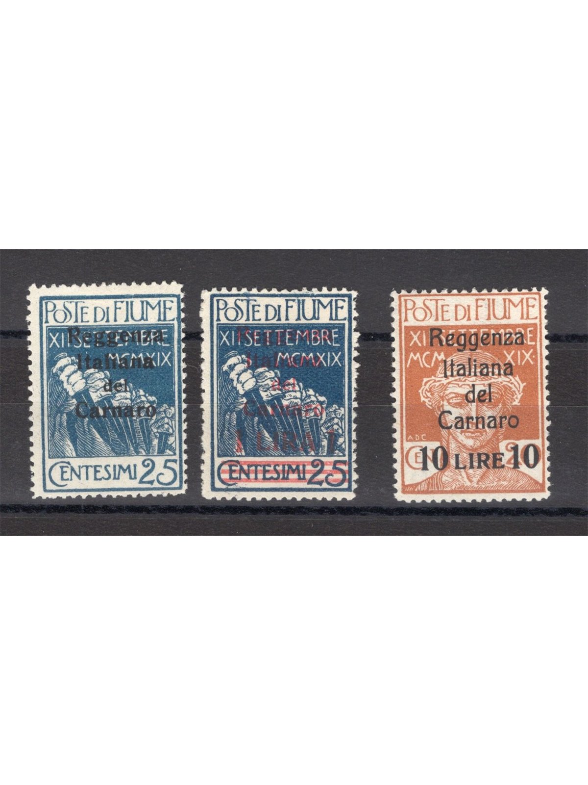 Rijeka 1920 Regency of Carnaro with overprint in a different colour for the 25 c. new 1 £ denomination on 25 and modified overpr